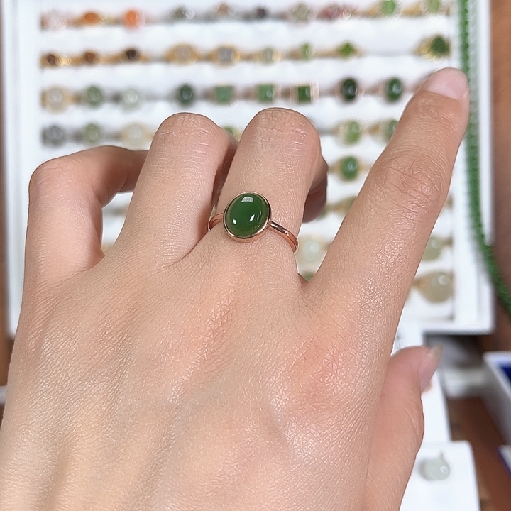 和田玉戒指银S925镀金镶嵌