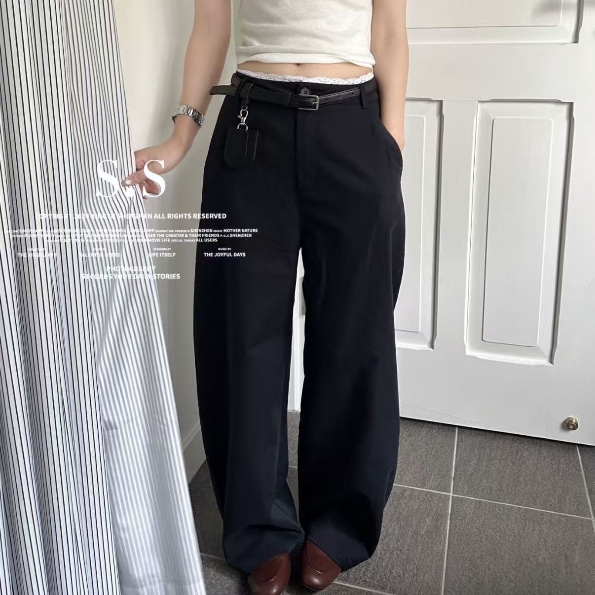 56058蕾丝腰湾刀裤