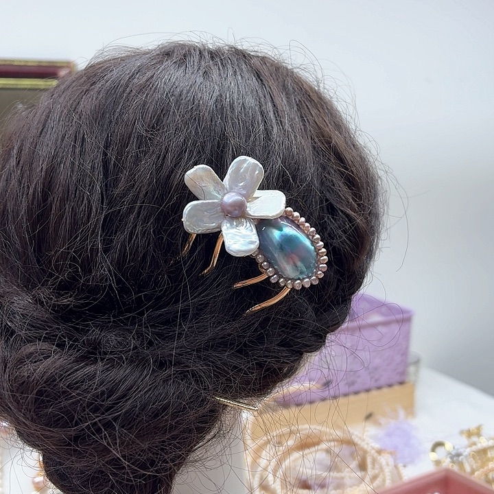 淡水珍珠发饰银S925镶嵌