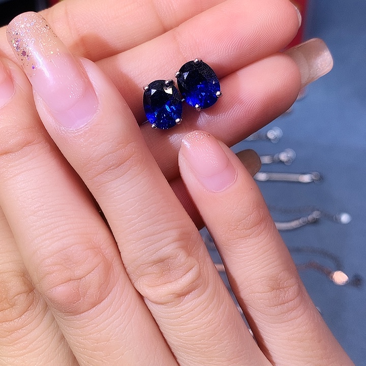 蓝宝石耳饰银S925镶嵌