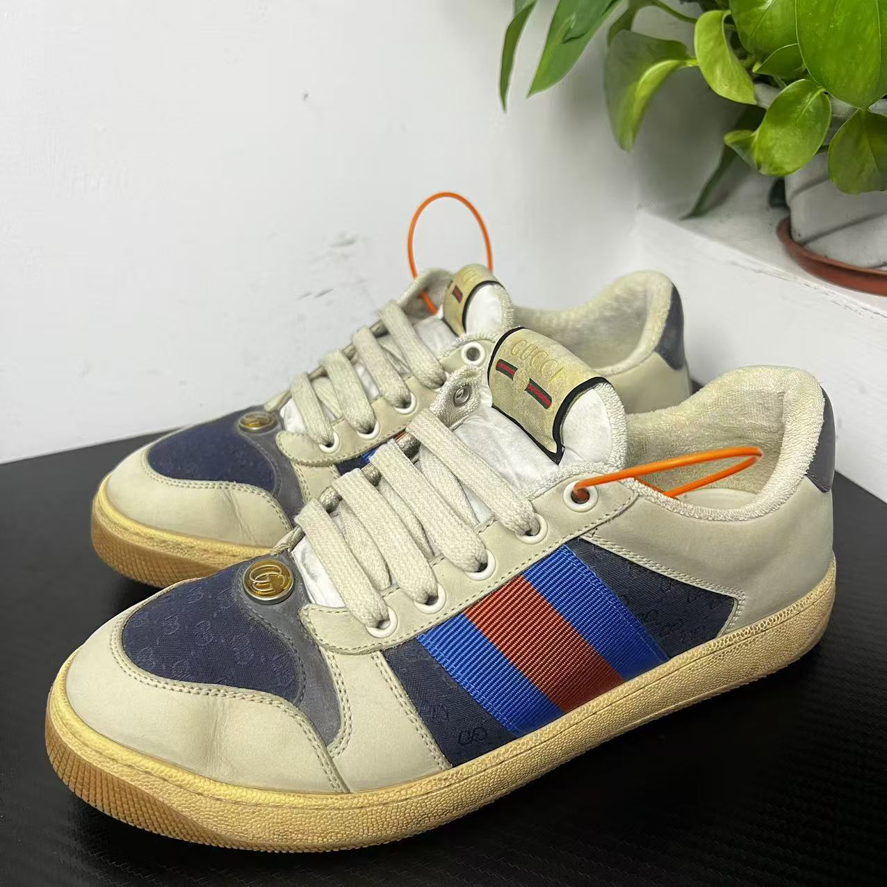 95新 GUCCI/古驰 39.5欧码藏蓝脏脏鞋复古板鞋 无配件成色自定义 