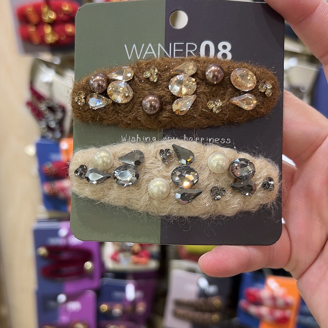 布艺非金属拼色钻拜拜夹