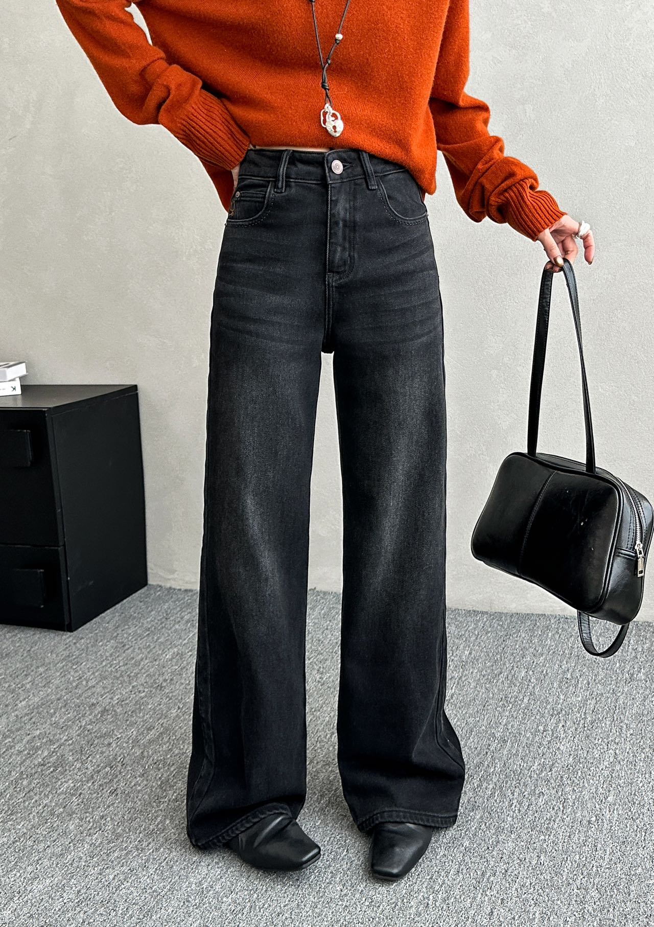 2028-1弯刀工装裤中高腰高腰阔腿裤百搭中腰INS风女裤子牛仔显瘦