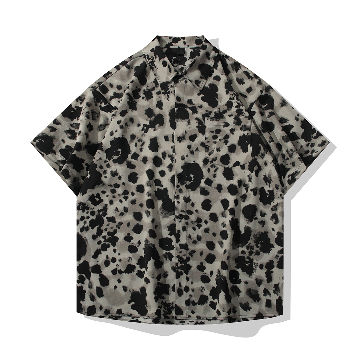 国风泼墨斑点冰丝衬衫短袖男士夏季薄款垂感复古宽松衬衣凉感透气