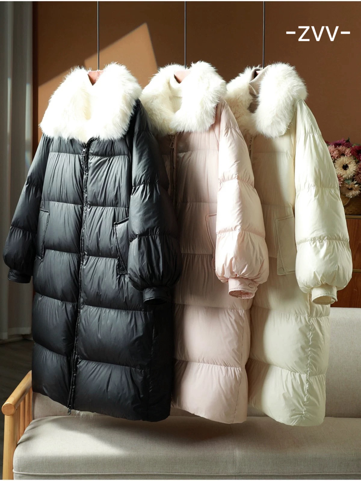 2025设计感韩版网红90%白鸭绒泡芙大毛领长款外套宽松加厚羽绒服