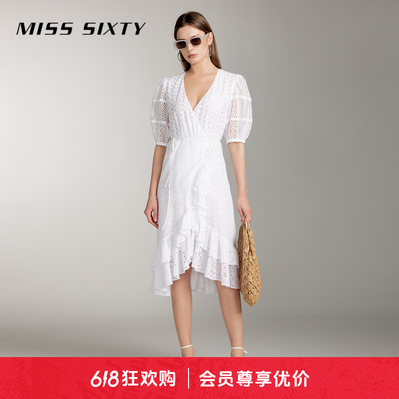 MissSixty夏季新款白色连衣裙女性感裹身裙含天丝浪漫尤莱特