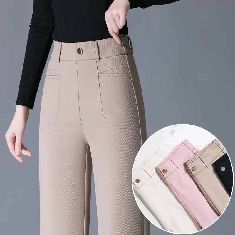 #8802窄版阔腿裤女春季韩版高腰显瘦直筒裤宽松微喇女士