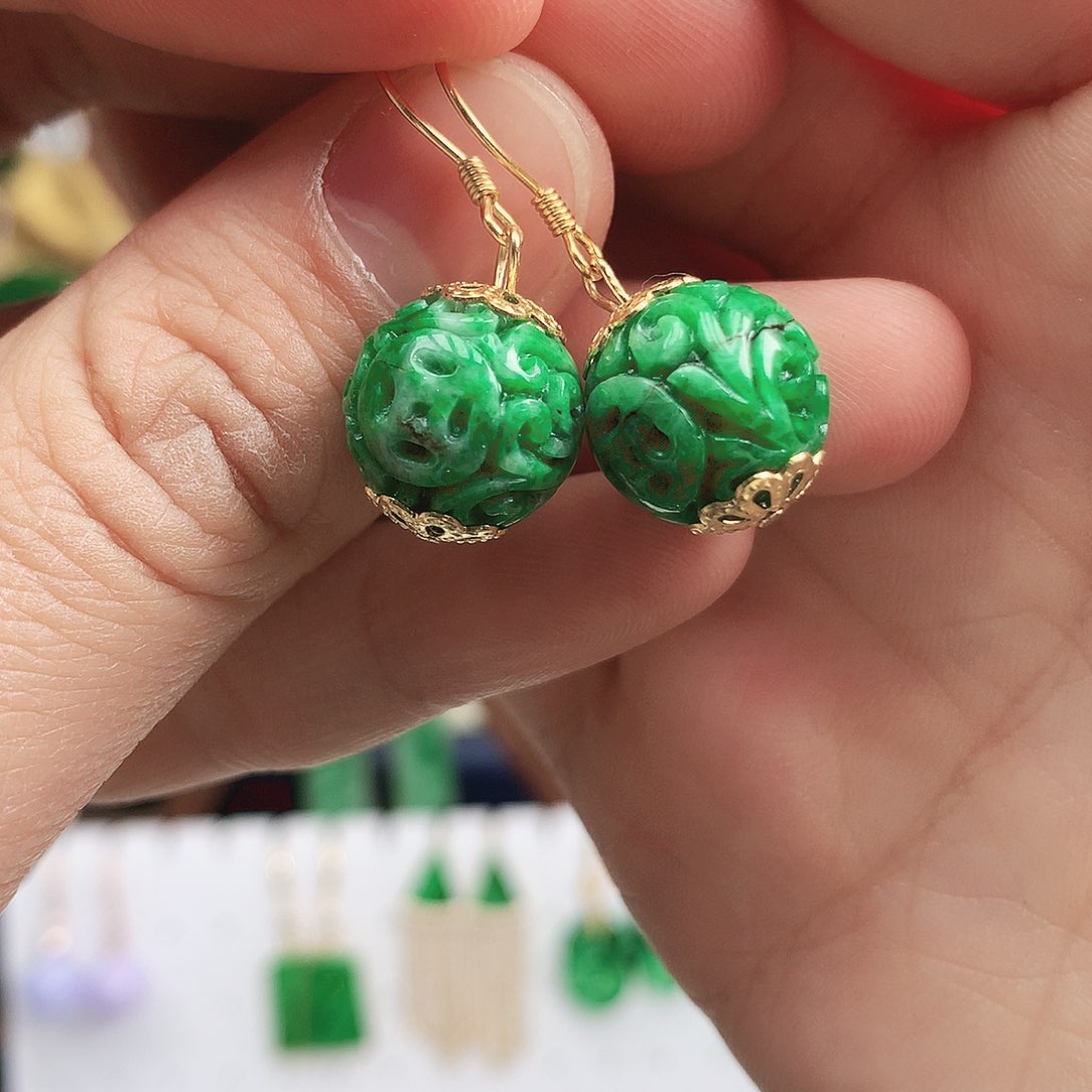 翡翠耳饰银S925镶嵌耳饰