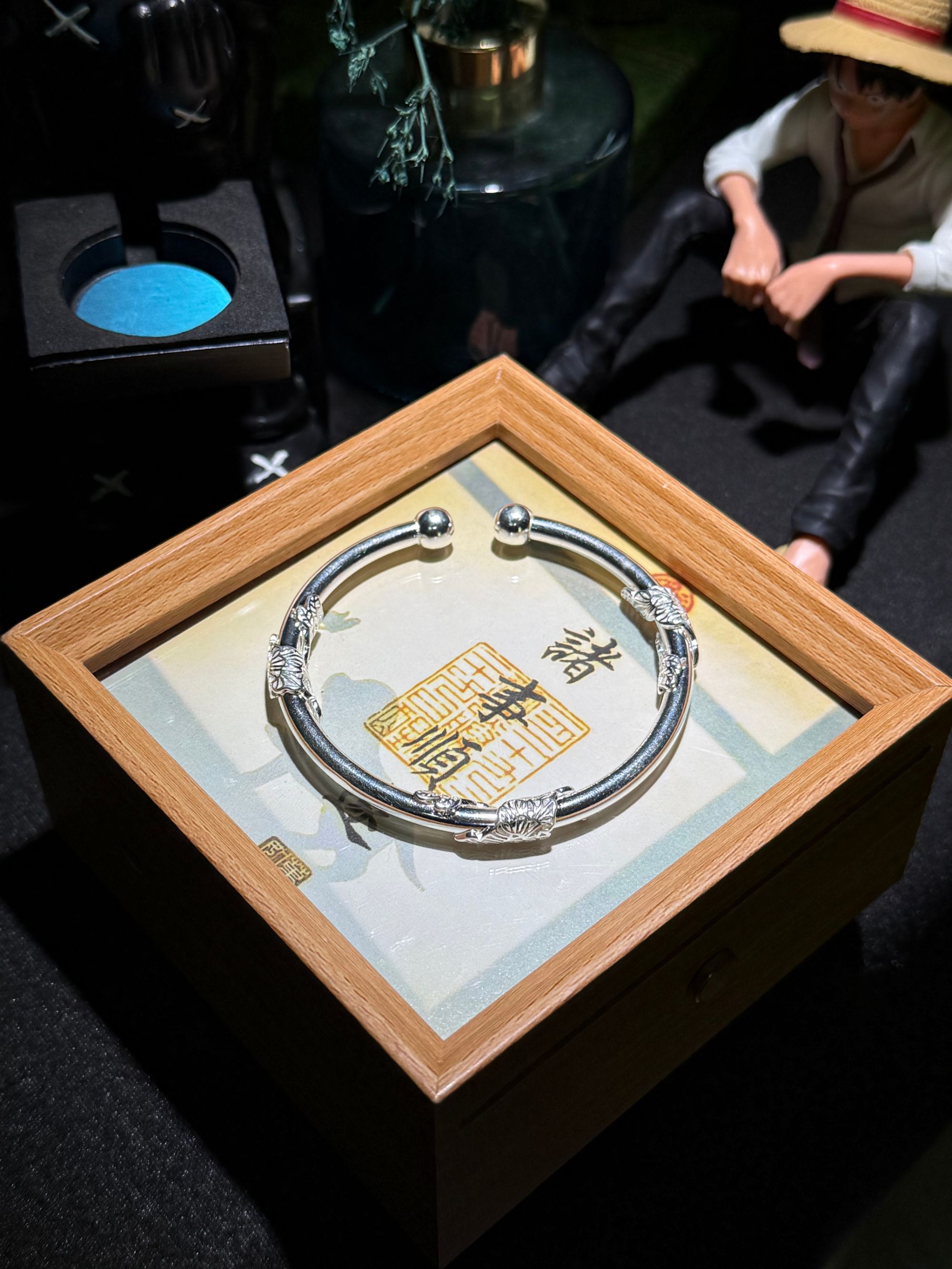 足银手镯 (12号）32g繁花对珠手镯