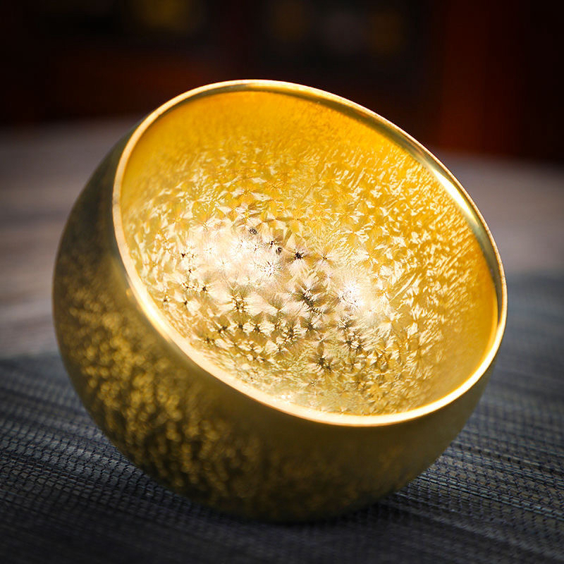 陶瓷窑变金钻建盏鎏金主人杯功夫茶具天目釉单杯双面金品茗杯单盏