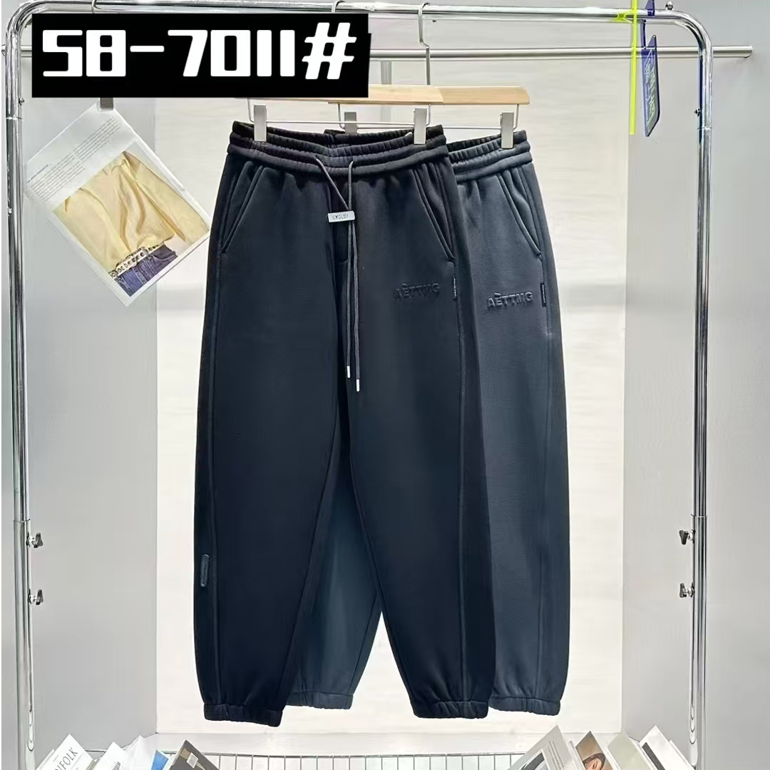 58-7011#【加绒加厚】男士冬季简约时尚百搭宽松束脚口休闲裤