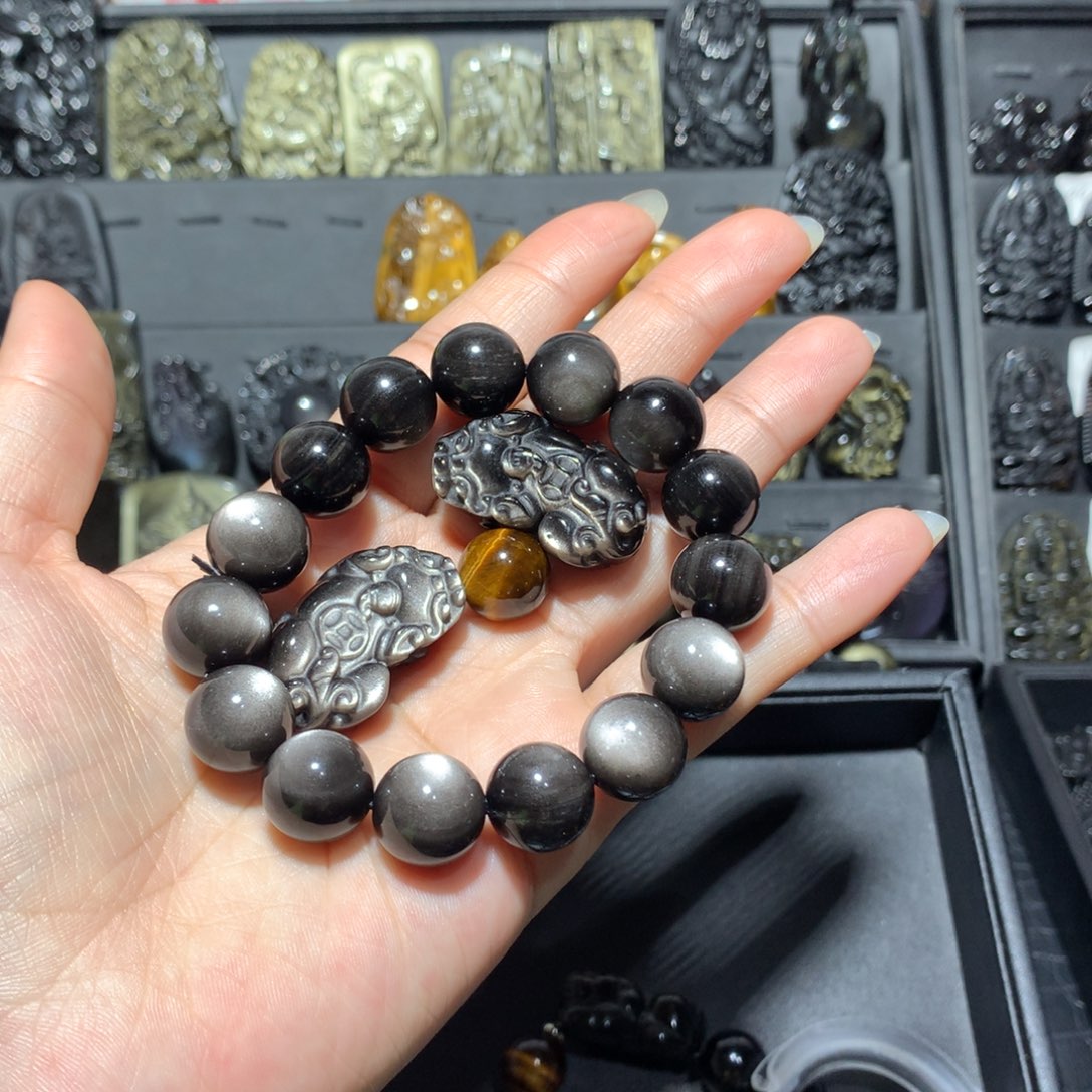 黑曜岩未镶嵌手链先*