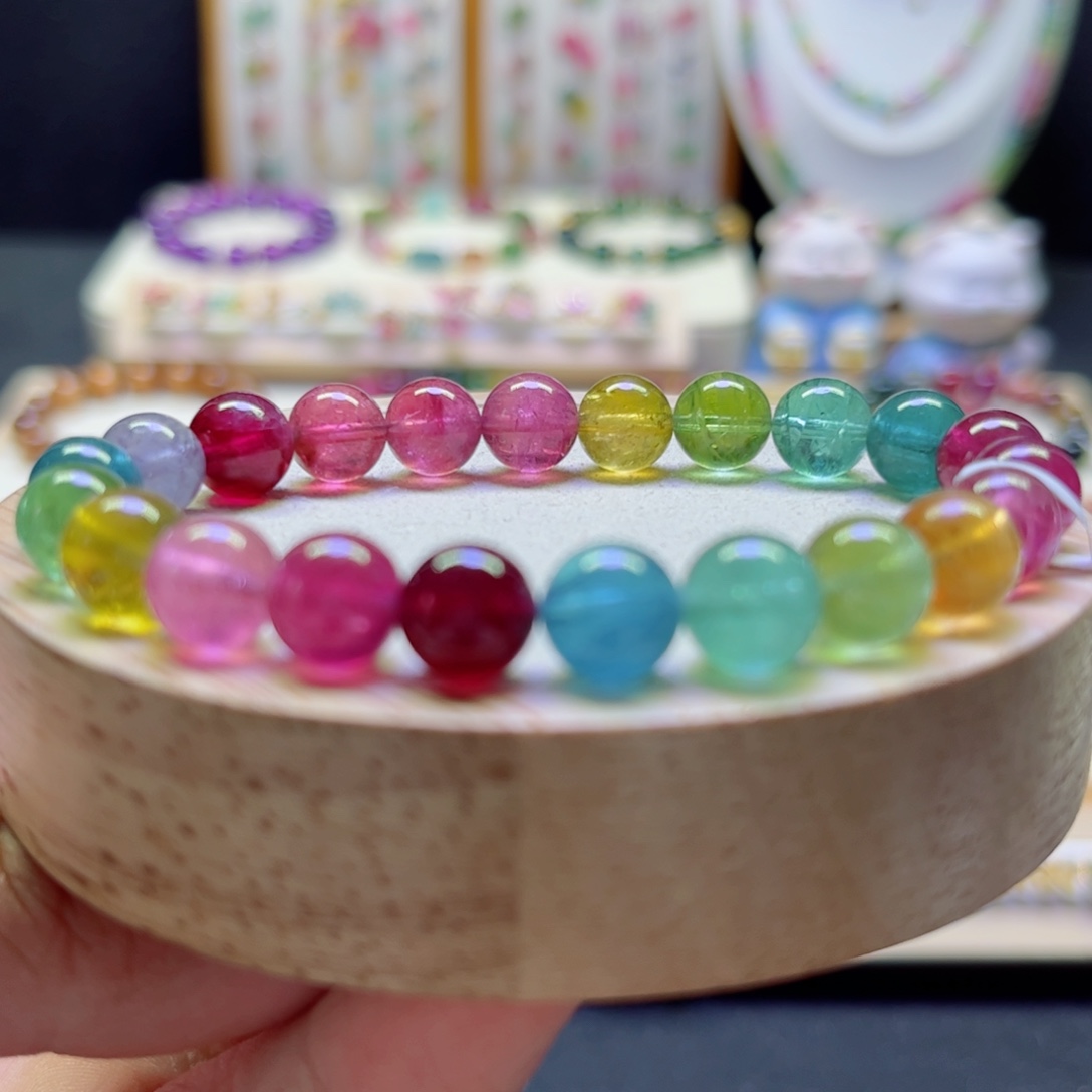 手链未镶嵌碧玺8.8mm荧光彩虹