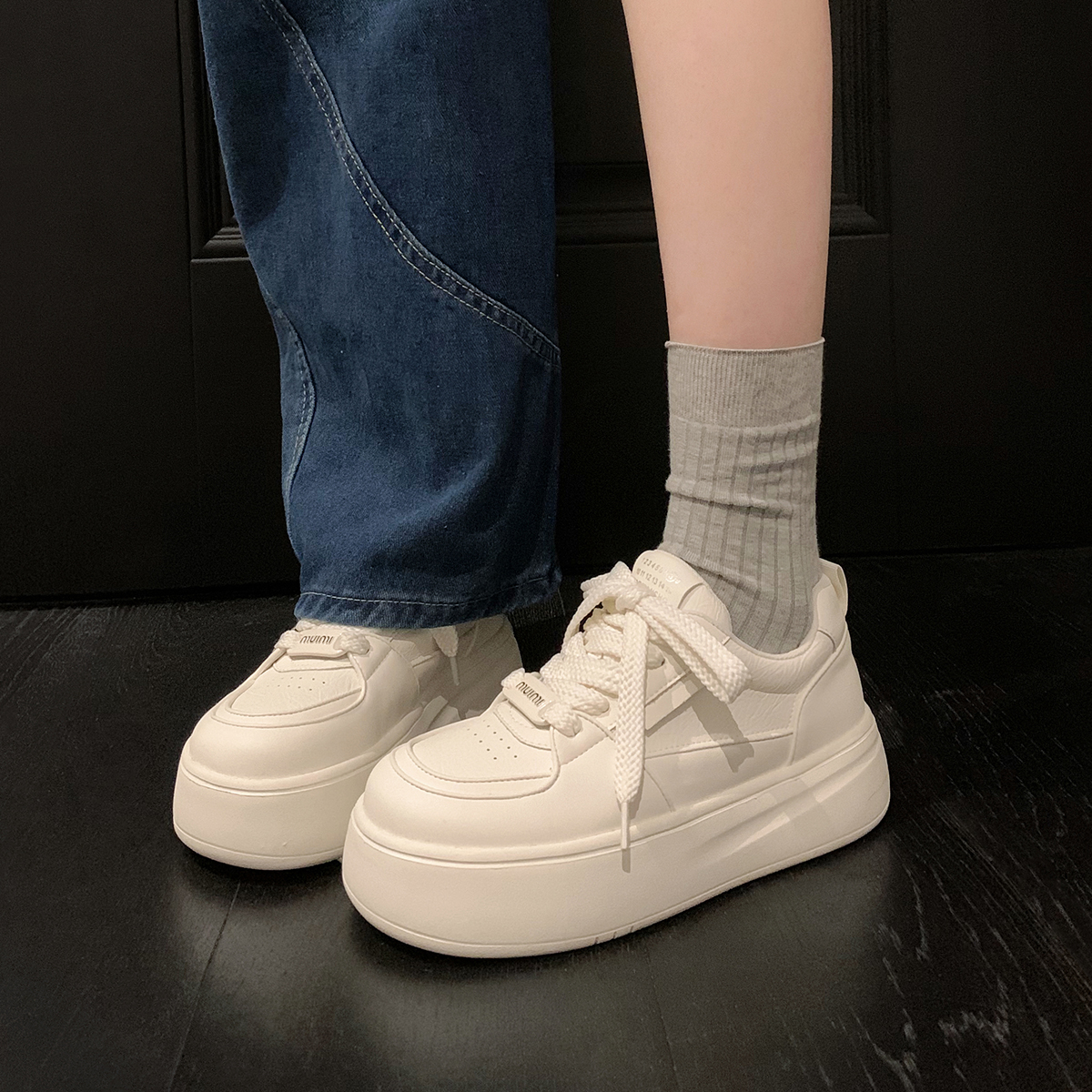 「稳叔」白苔冰川【增高4.5cm】春季新款厚底小白板鞋运动鞋子女