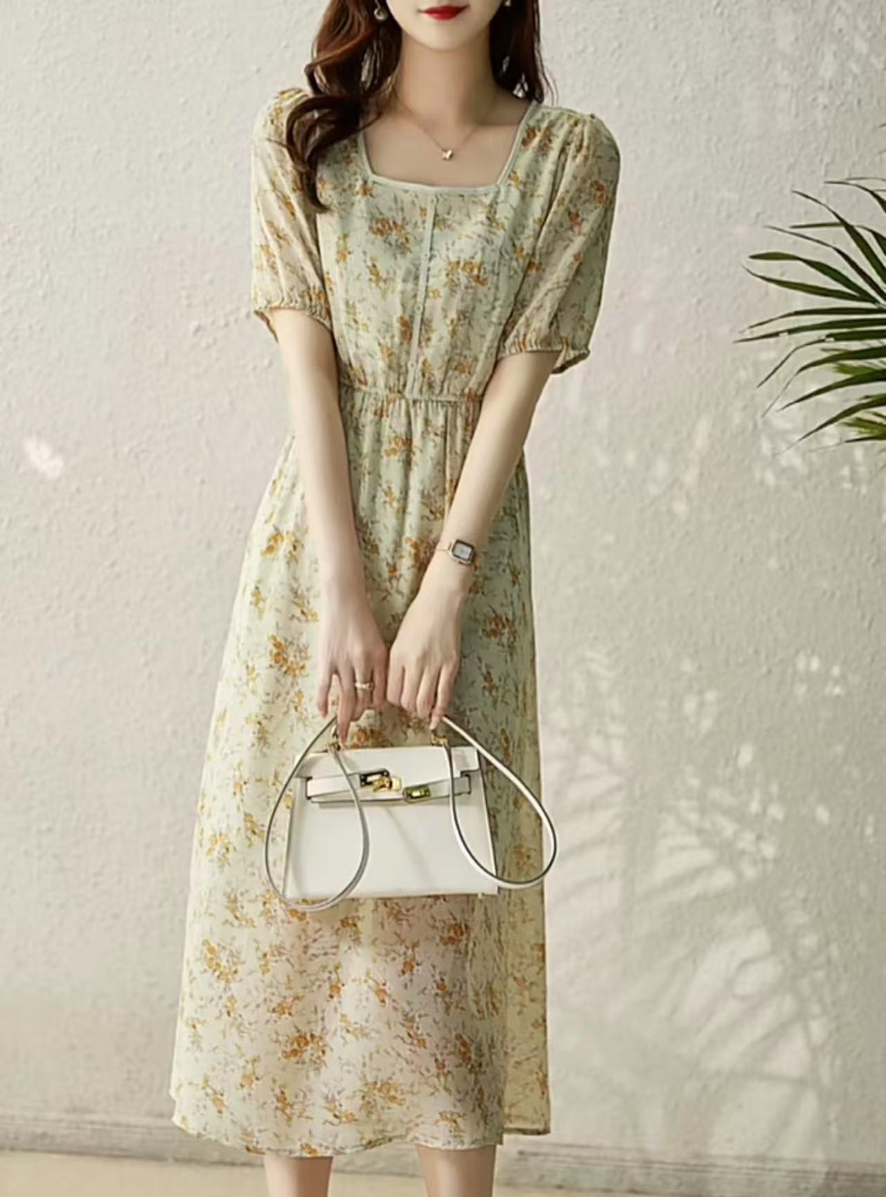 【杭州•简S奕】NN1038新款品质松紧腰连衣裙显瘦气质时尚夏季温柔风