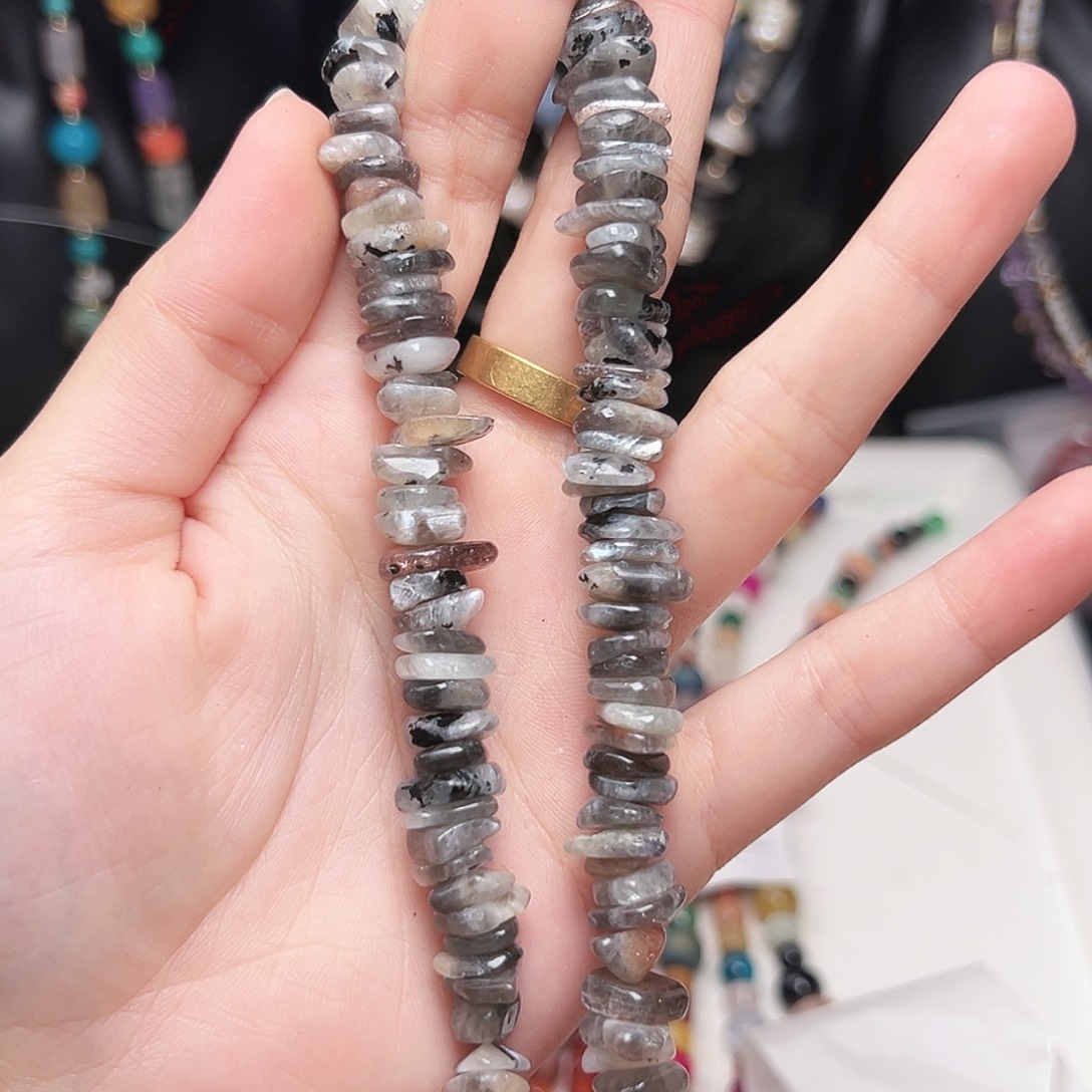 玛瑙/玉髓未镶嵌珠宝半成品t323 10m 随行黑花玛瑙一条