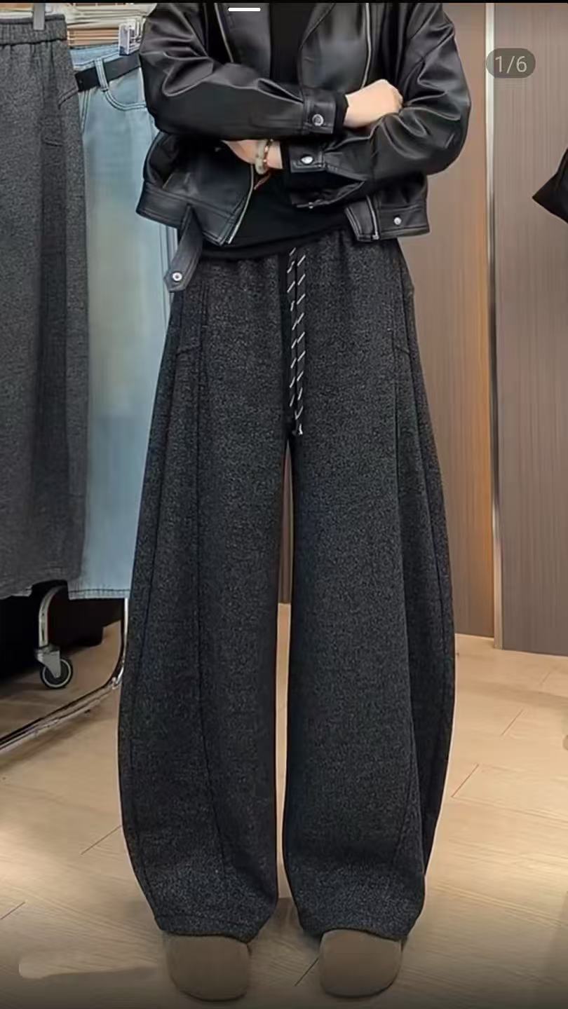 806#加绒加厚毛呢弯刀裤