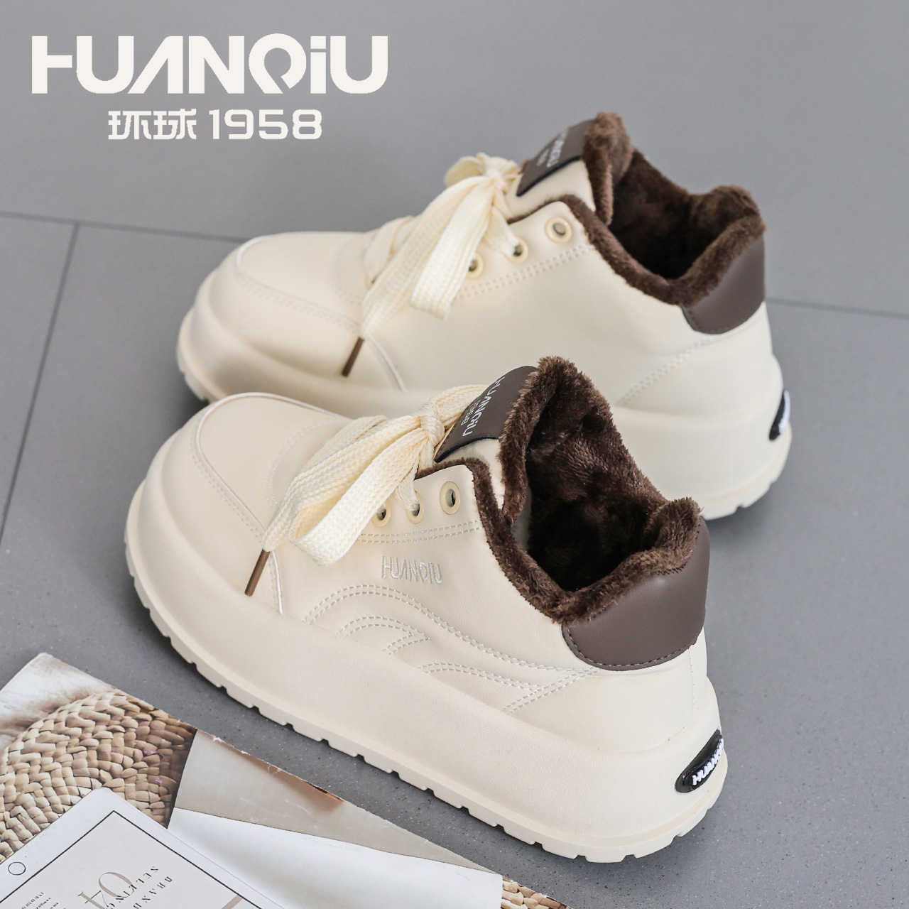 环球冬季加绒棉鞋保暖2025女鞋雪地靴新款百搭厚底鞋时尚休闲板鞋