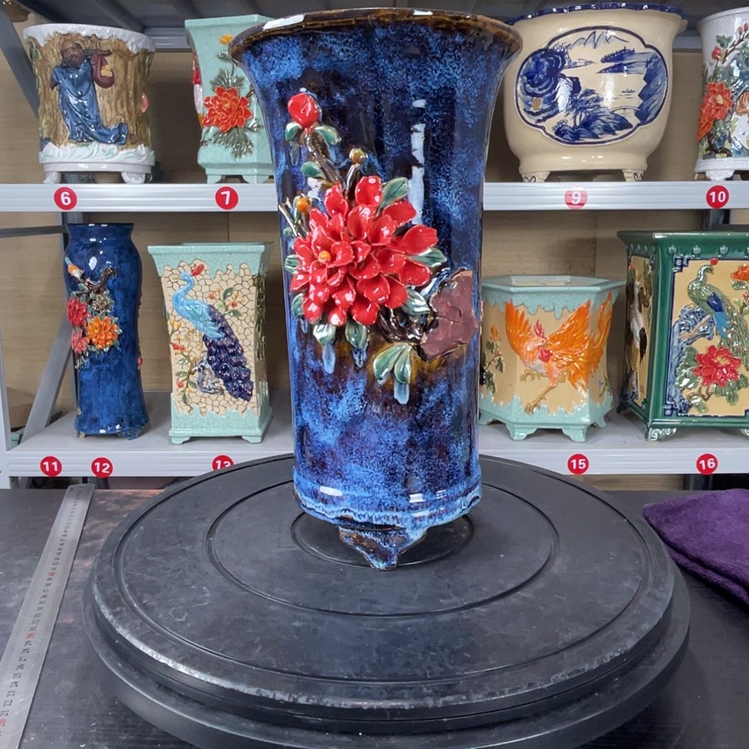 内口15内深30正宗岭南石湾盆手工贴花盆