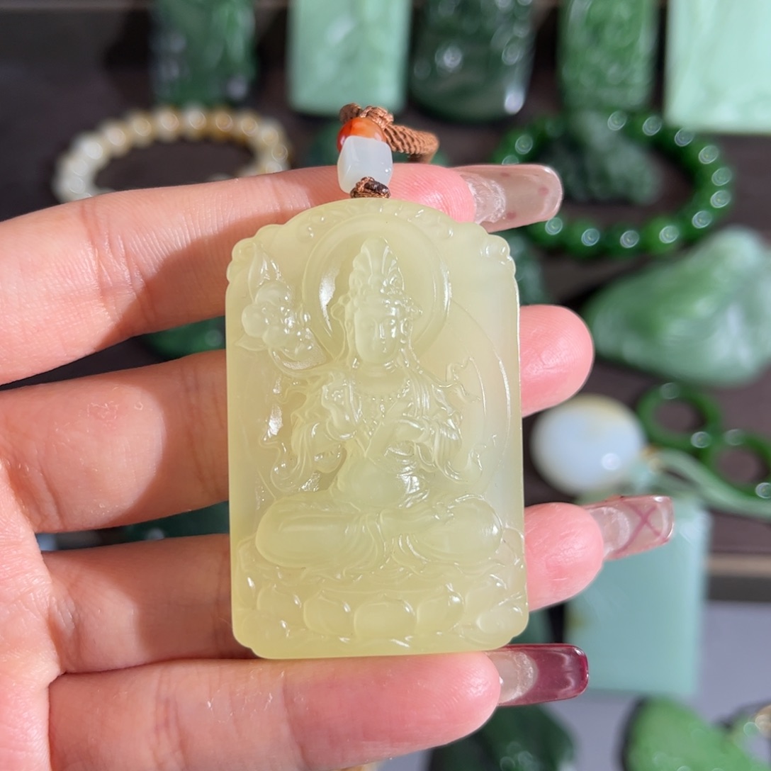 和田玉挂件未镶嵌高冰黄口观音牌定制