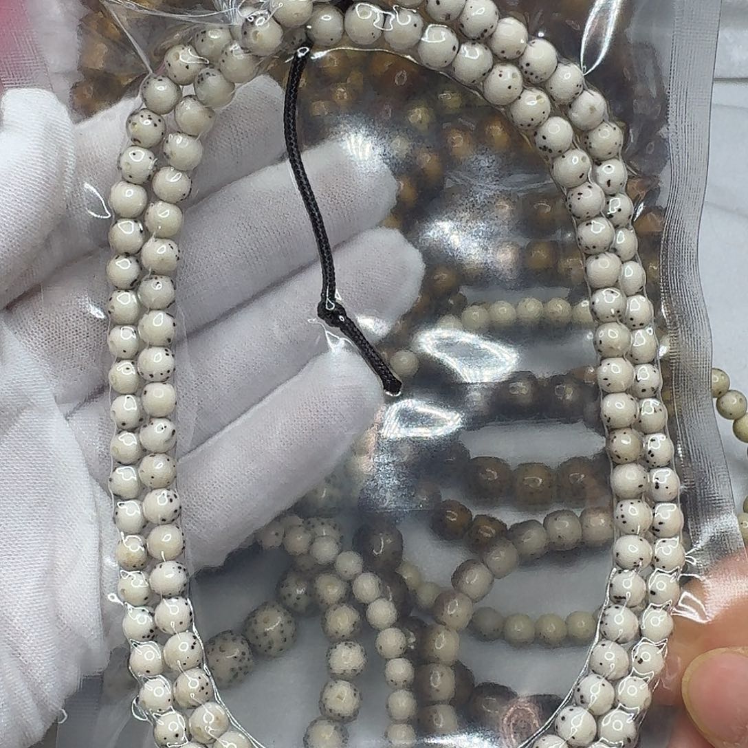 星月菩提手串6龙蛋通体老料石玉骨瓷白