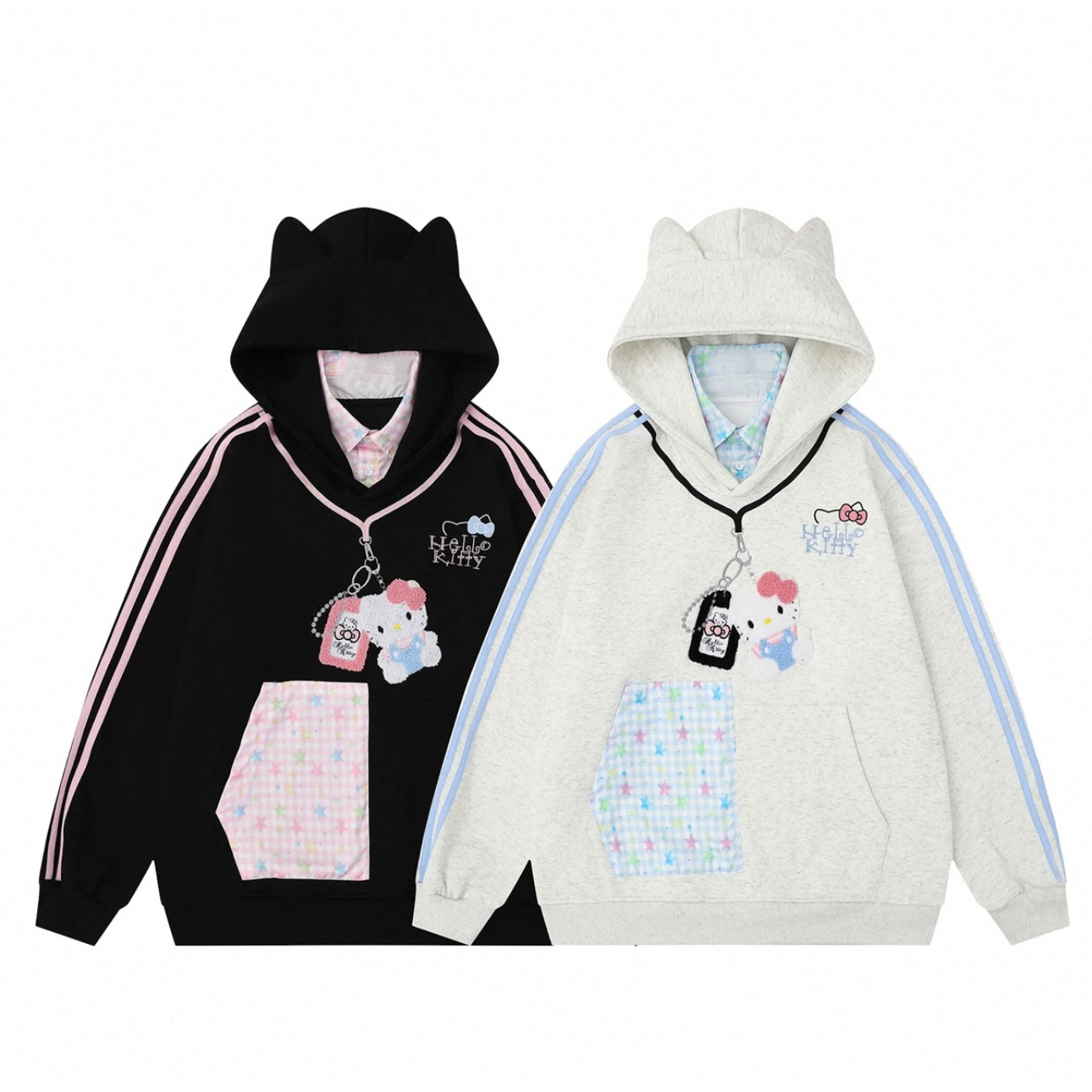 莓U烦恼o/美式甜酷风kitty假两件连帽卫衣宽松慵懒风外套
