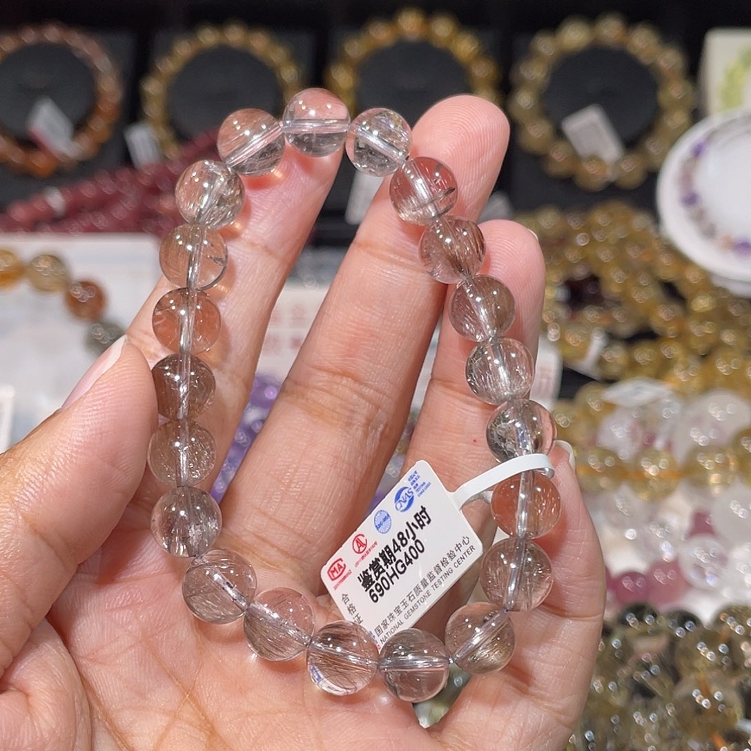 玺***辰水晶手链未镶嵌黑银发晶9m