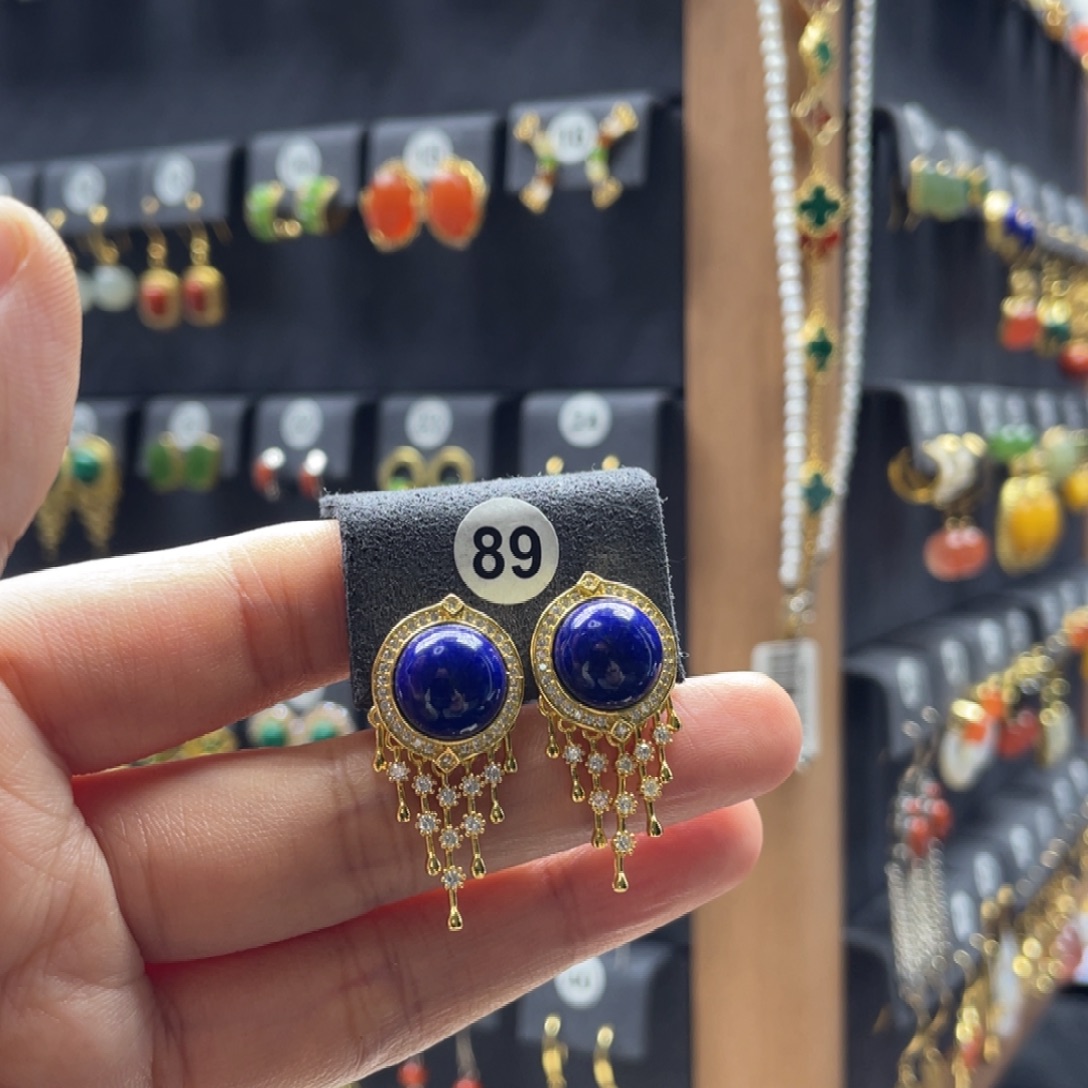 空***空青金石银S925镶嵌耳饰89号