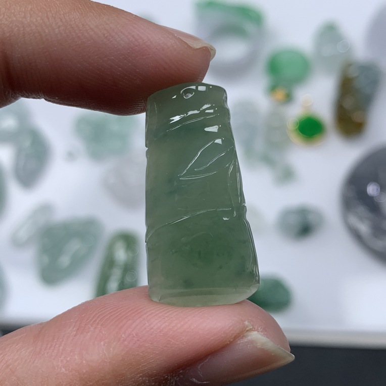 冰种满绿竹节吊坠种老起胶色泽油润寓意好节节高升步步登高翡翠