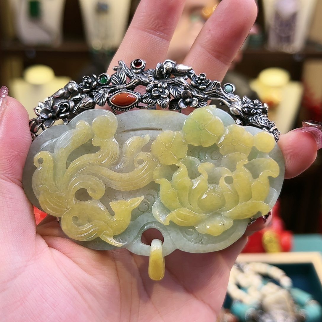 翡翠吊坠(不含链)银S925镶嵌吊坠