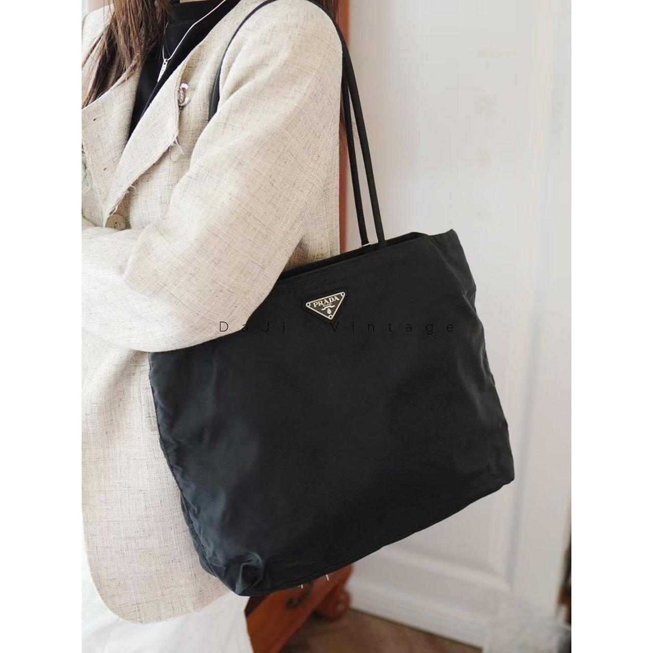 99新 Prada/普拉达 大吉中古/Prada黑色35降落伞单肩包