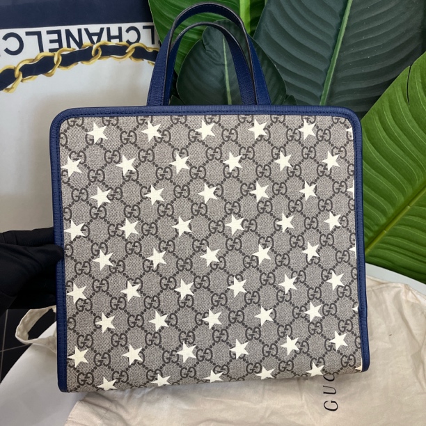 99新 GUCCI/古驰 星星手提包拼色手拎包奢侈中号蓝色儿童包全原