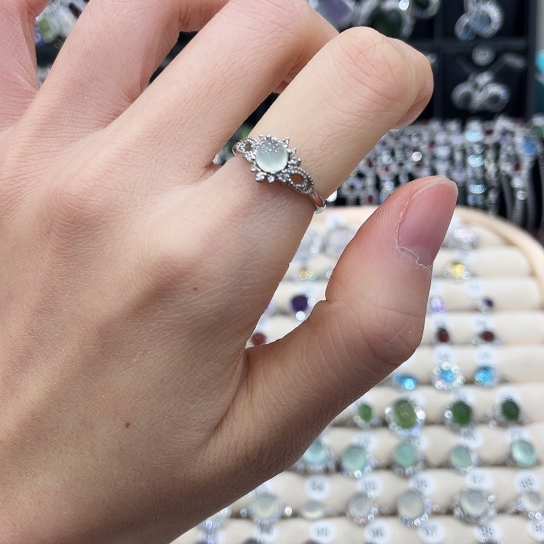 蛇纹石玉银S925镶嵌戒指戒指