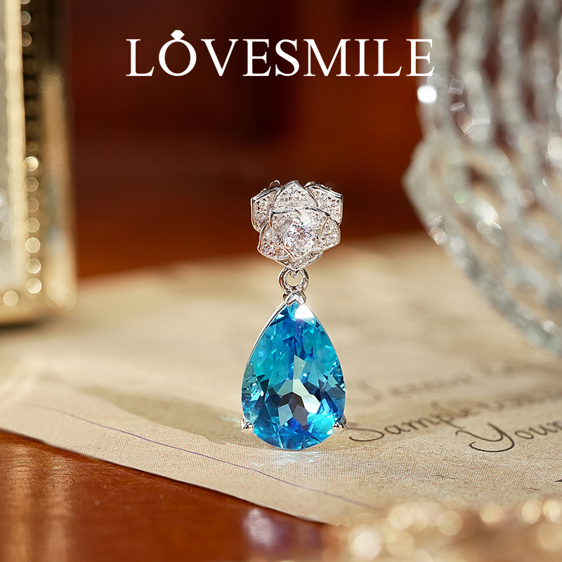 S925银托帕石瑞士蓝吊坠气质蓝色轻奢时尚百搭精致优雅