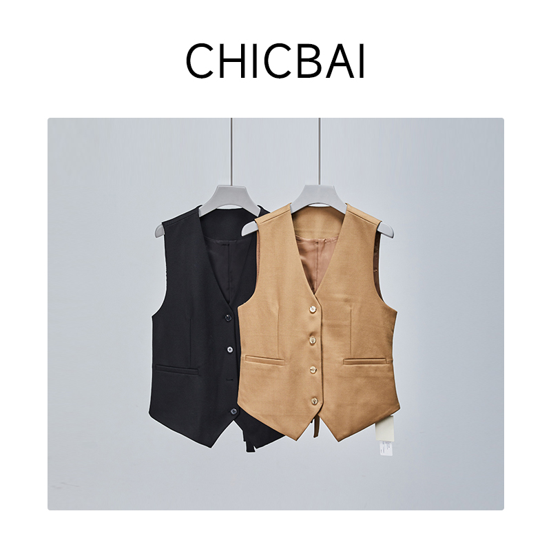 CHICBAI 无领复古羊毛马甲