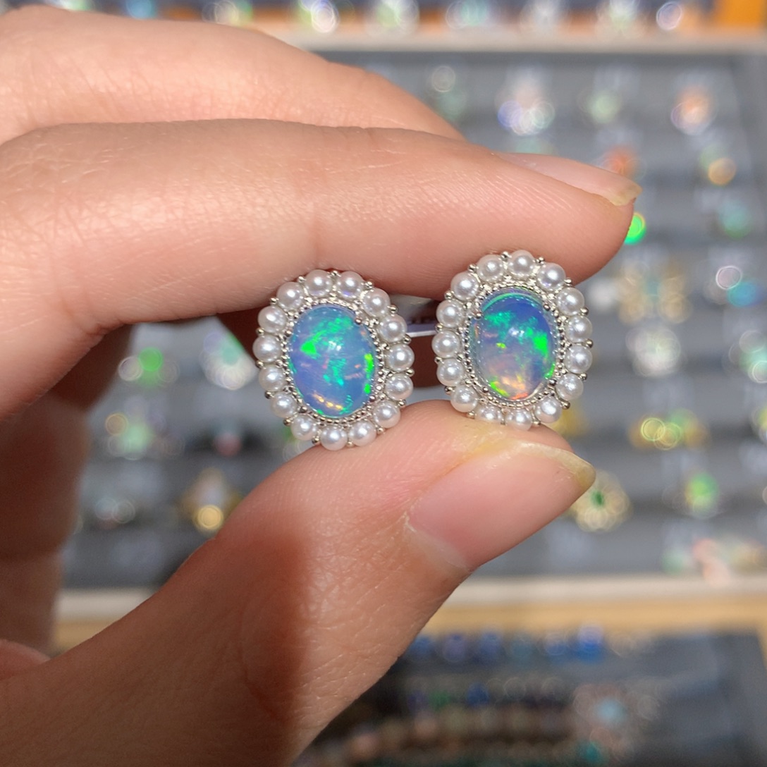 银S925镶嵌欧泊欧泊耳饰y