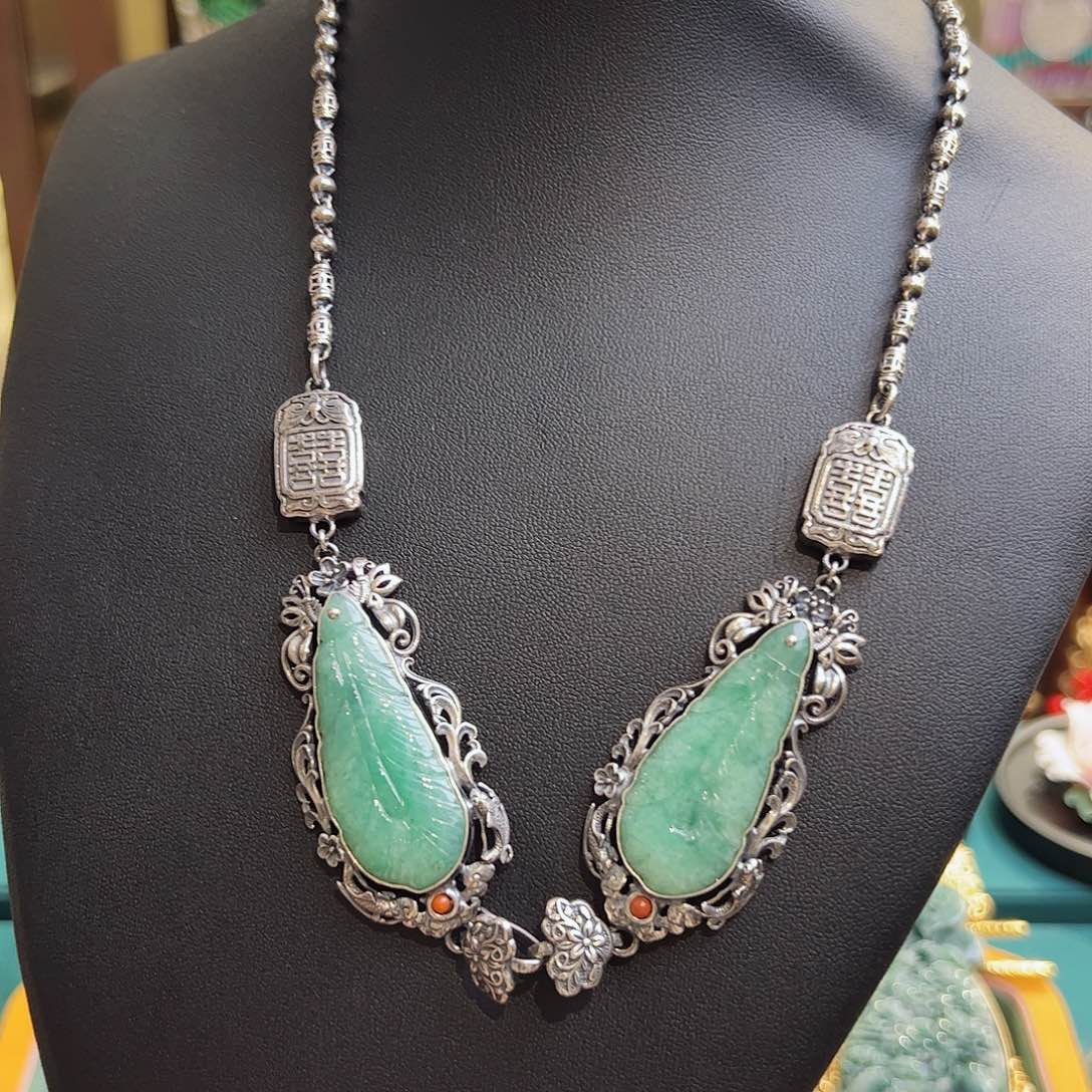 翡翠颈饰银S925镶嵌古风