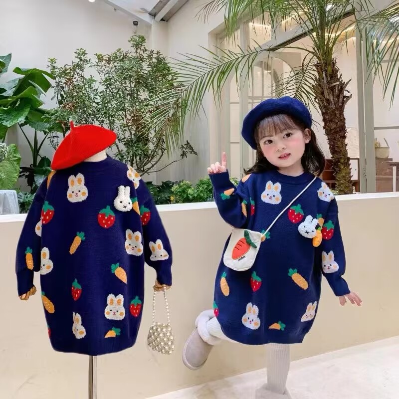 秋冬新款洋气可爱兔子毛衣连衣裙