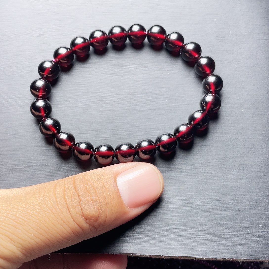 石榴石手链未镶嵌金*地8.0MM毕业级酒红单圈天花板10A级