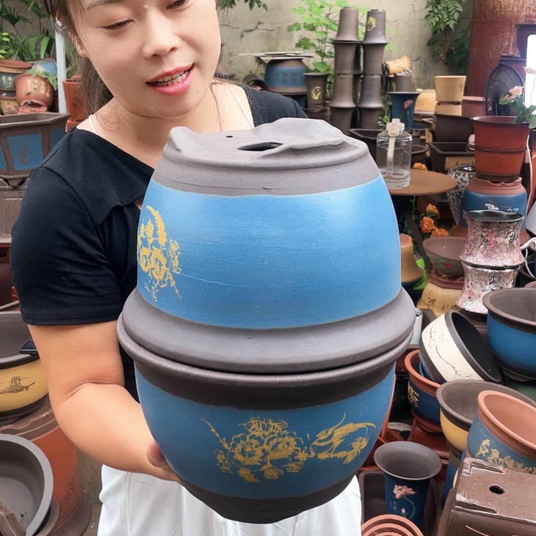 25+25蓝色花盆紫砂花盆紫砂