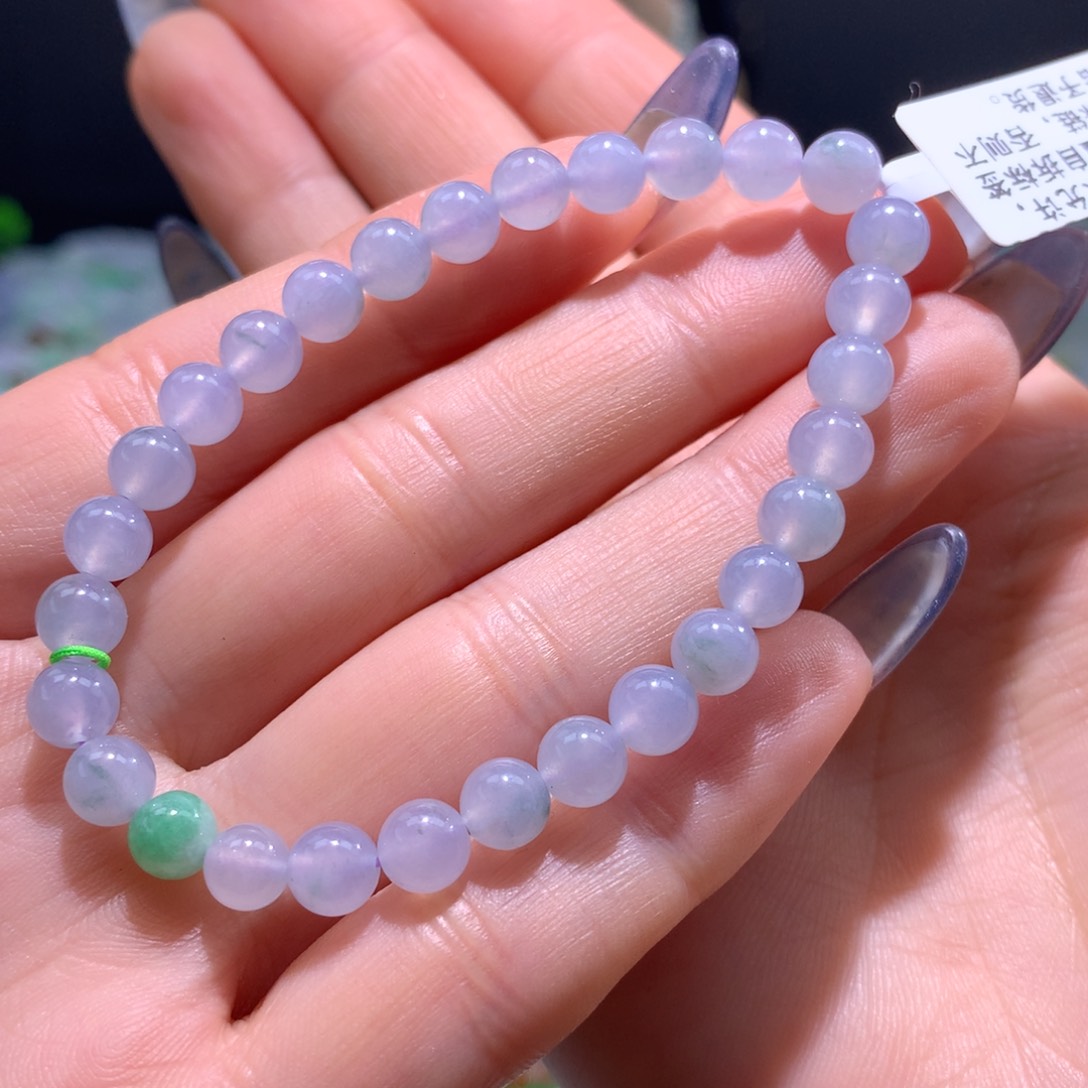 翡翠手链未镶嵌冰紫底手链卡6.3m m