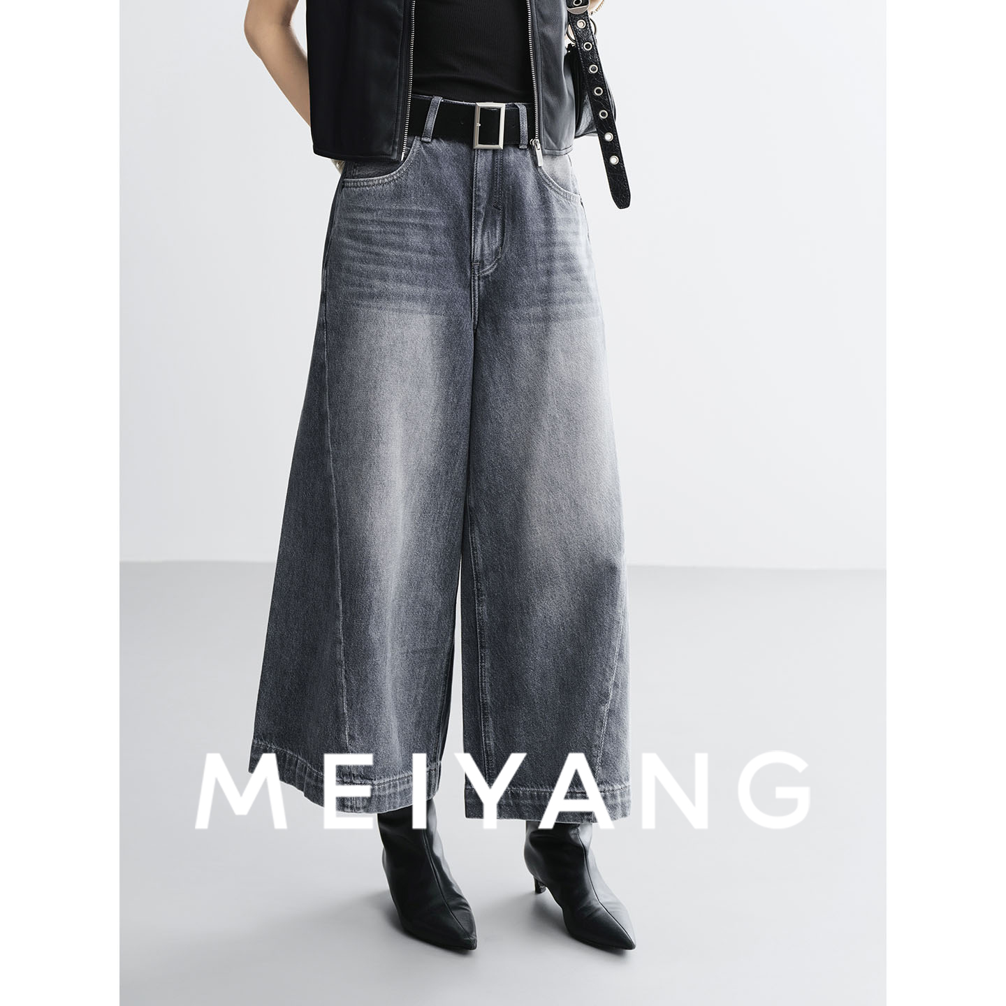 A美洋MEIYANG 斜杠牛仔裤【商场同款】美式街头斜纹阔腿【大60】-周四