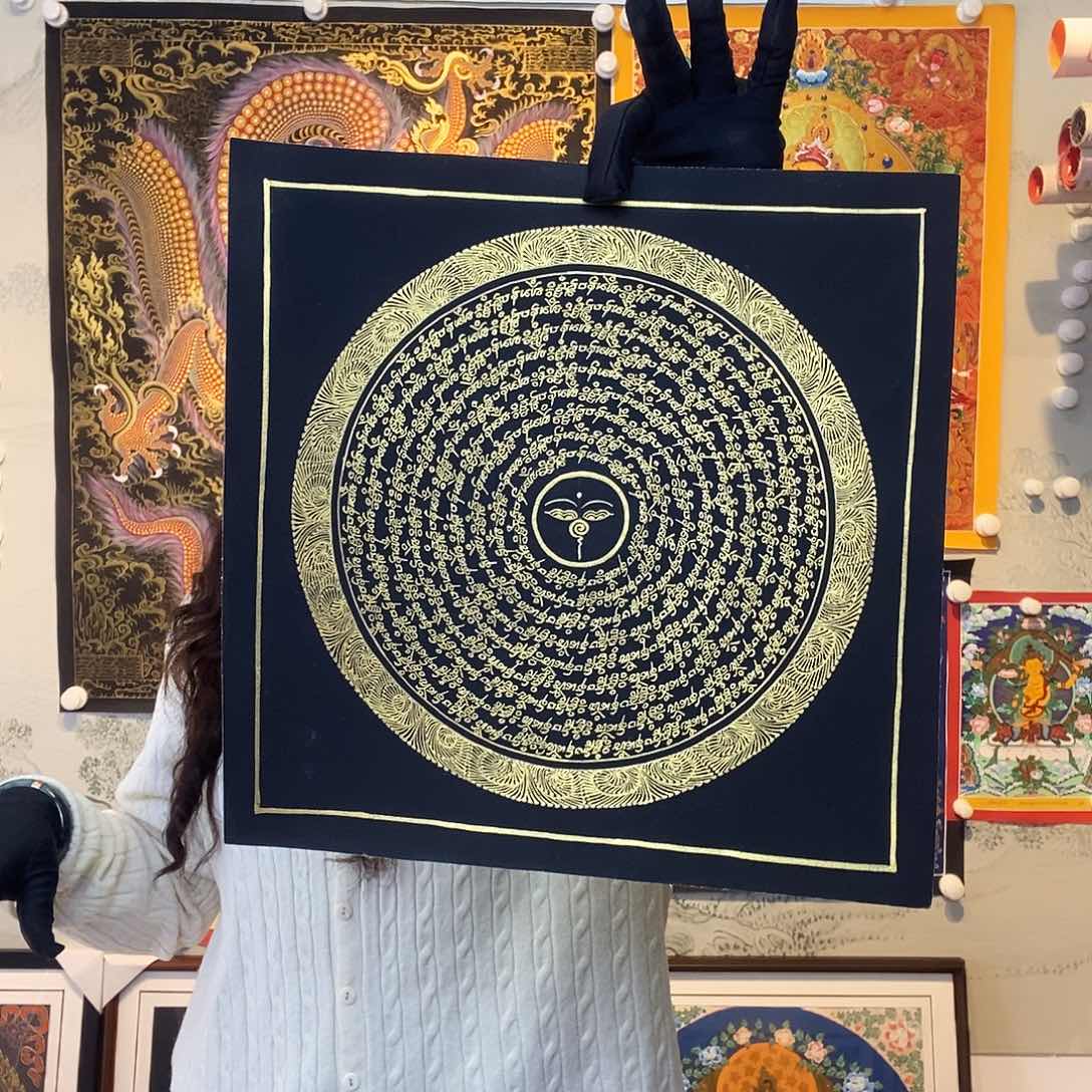 卷轴画纯手绘六字真言唐卡30厘米左右