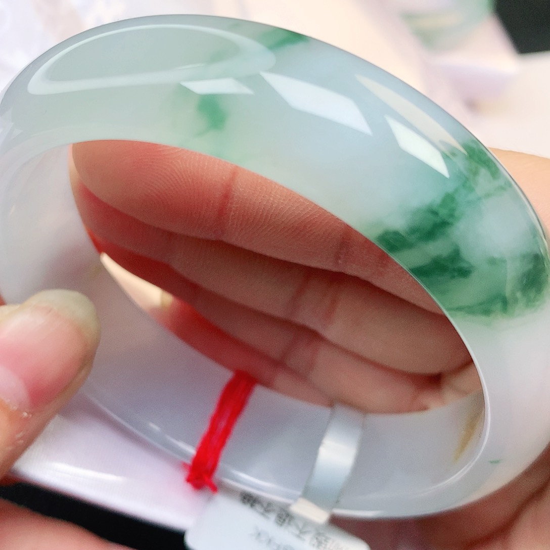 未镶嵌手镯翡翠61-62冰飘花宽轮胎毕业镯