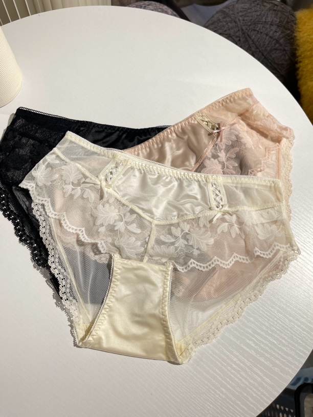 3条装 洒曲柠檬 夏季中低腰维秘纯欲华尔缎法式蕾丝女士内裤