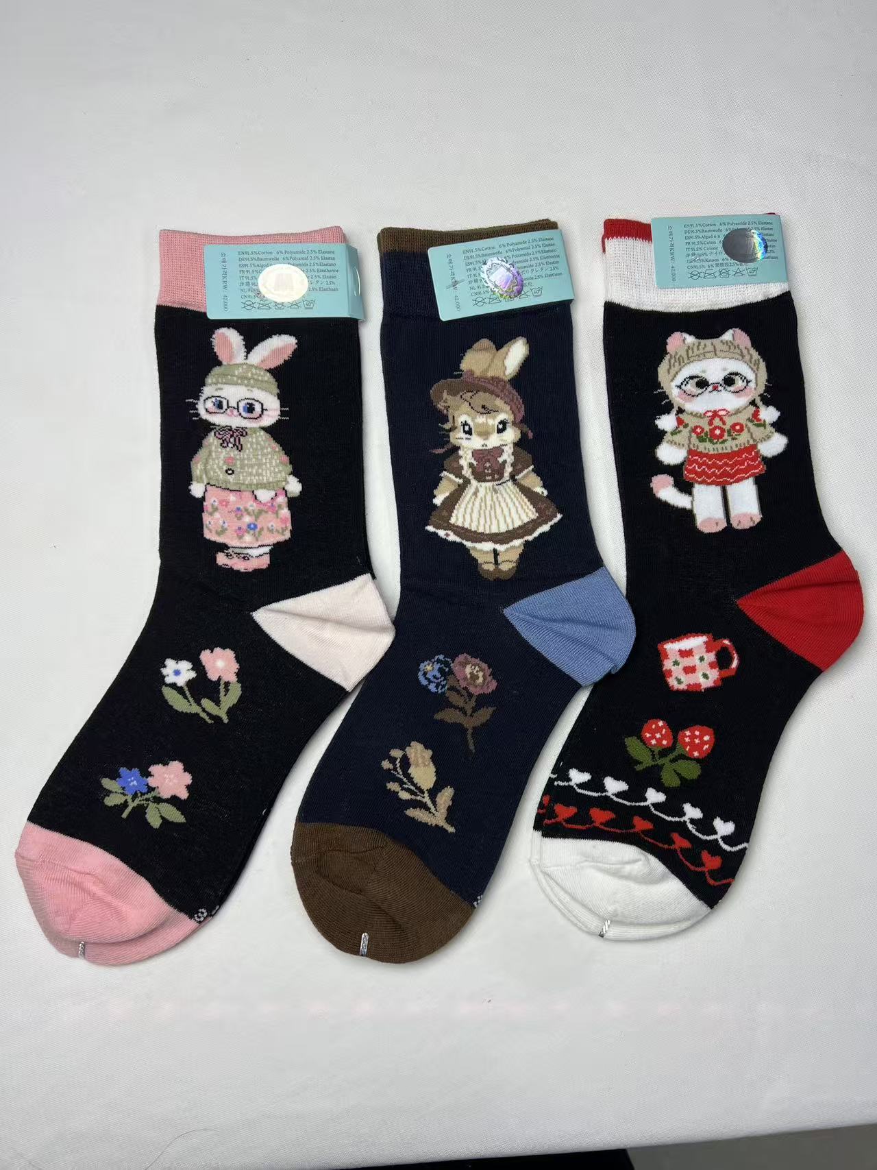 三双Midsummernight薄棉韩系百搭棉袜可爱小动物系列