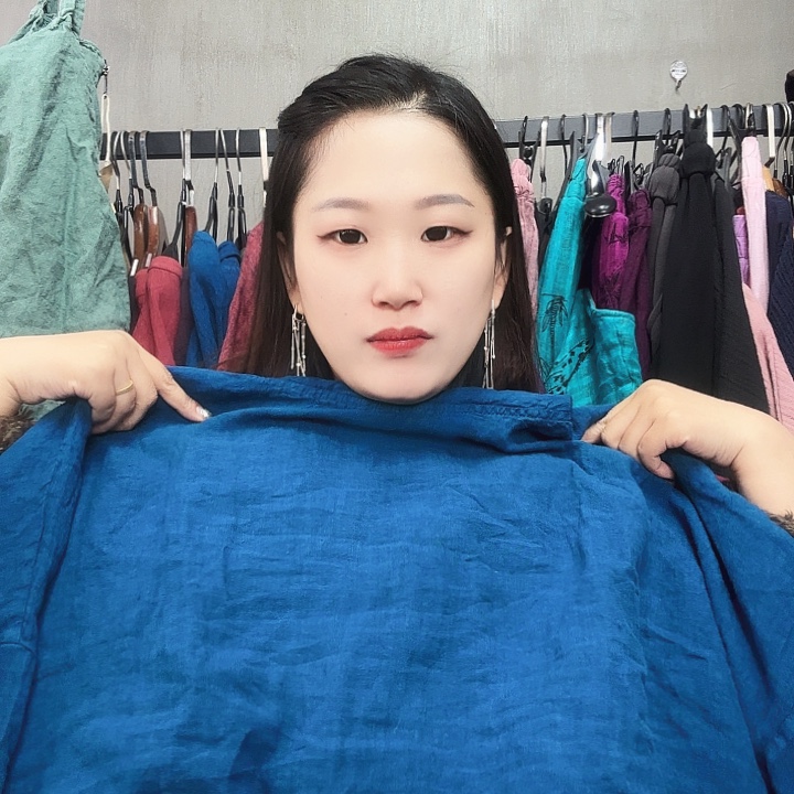 @***@11709蓝色双层亚麻帽衫