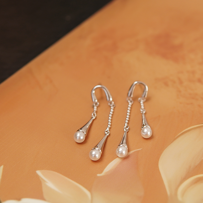 925银仿珍珠耳饰 【水滴流苏】精工吊坠金属珍珠水滴流苏个性耳饰