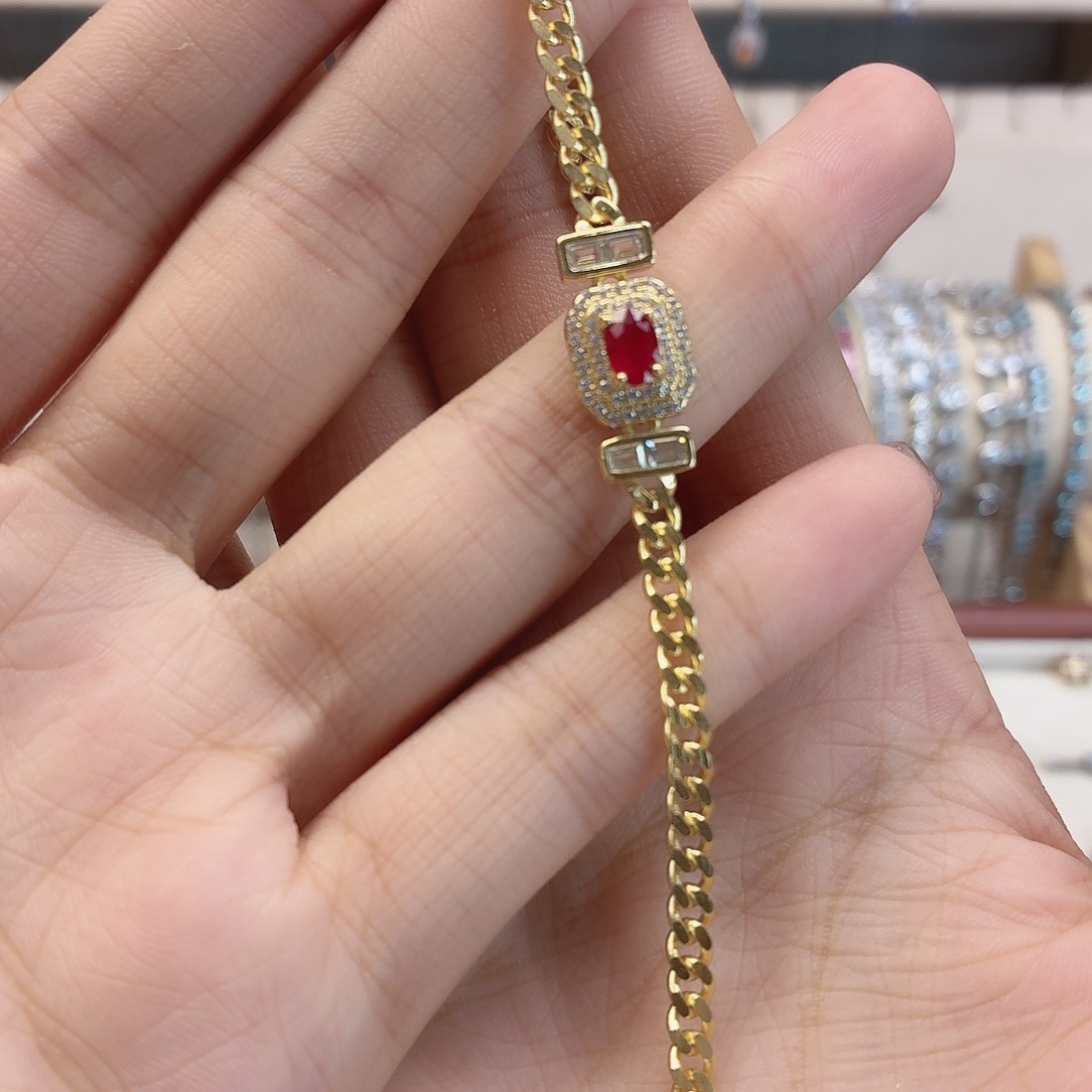 手链银S925镶嵌红宝石