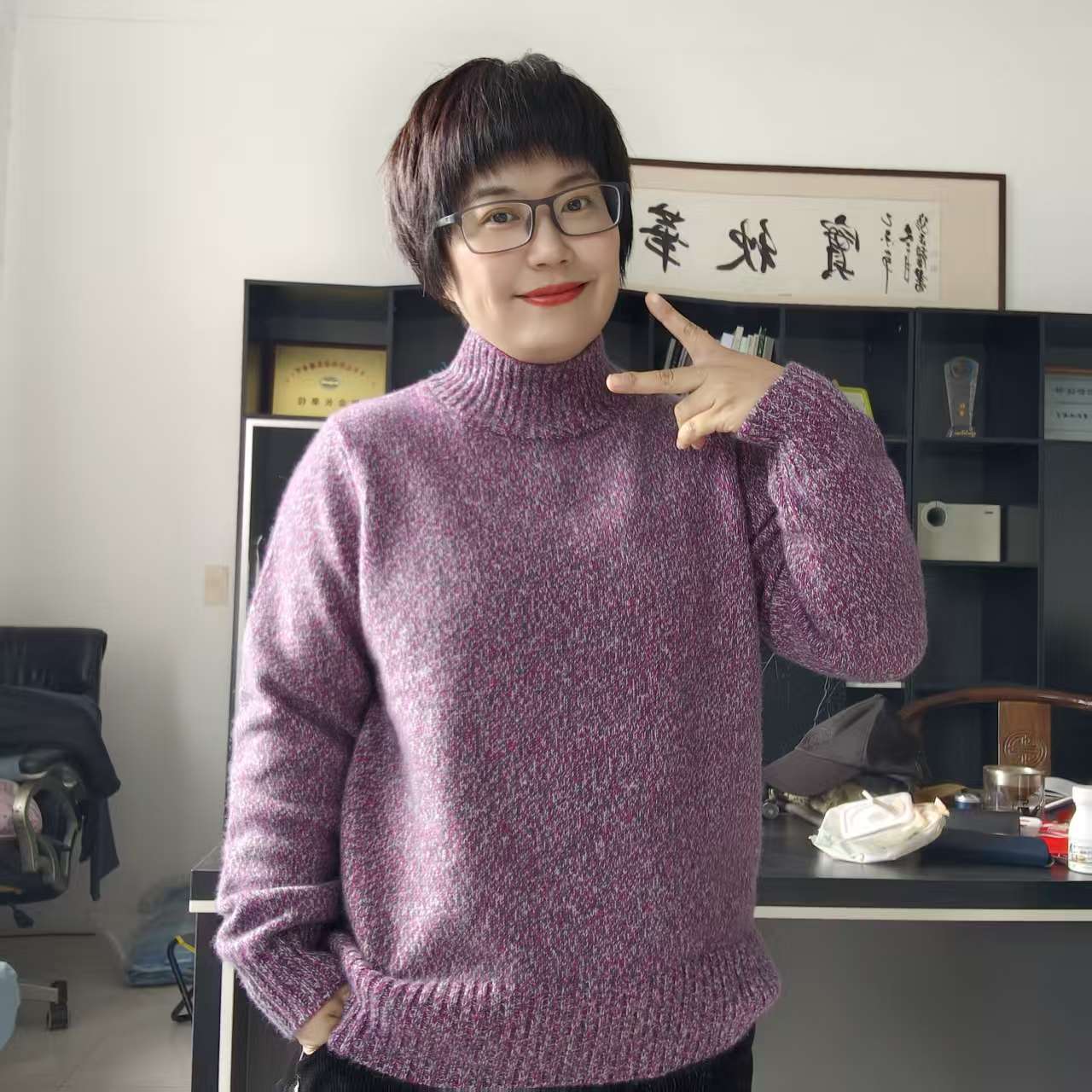 （帛贸厚羊绒）女士5针3股加厚380克左右女士半高领100山羊绒打底衫